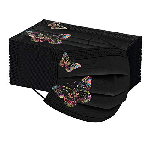 50 100 Stück Erwachsene Einweg Mundschutz Multifunktionstuch 3 lagig Mundschutz mit Schmetterling Motiv Einmal Schwarze Maske Weiche Staubschutz Atmungsaktive Vlies Mund-Nasenschutz Bandana Halstuch