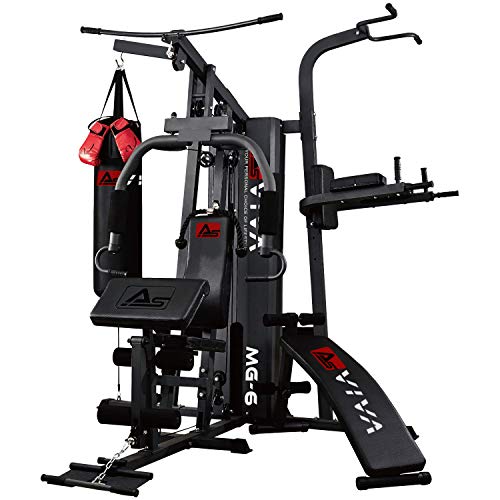 AsVIVA MS2 Profi Kraftstation und Power Multipresse - Multi-Gym Weight Bench mit Latzug Beinpresse Beincurl und verstellbare Schrägbank effektives Muskeltraining Krafttraining Hantelbank für zu Hause