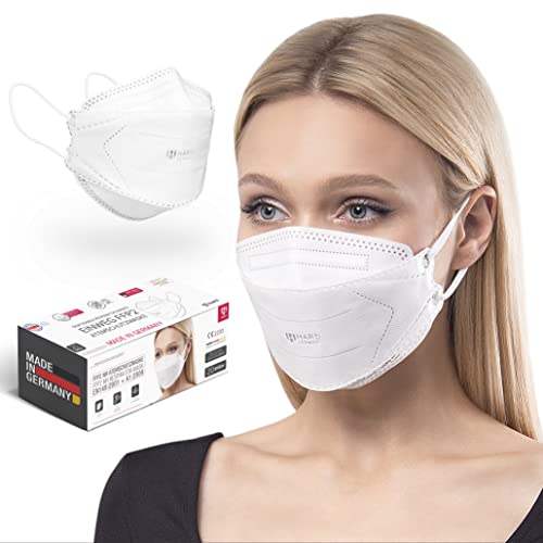 HARD Atemschutzmaske Made in Germany Schutzmaske Mundschutz Fischform Atmungsaktiv Hautfreundlich   OEKO TEX einzeln verpackt   Weiß   20 Stk