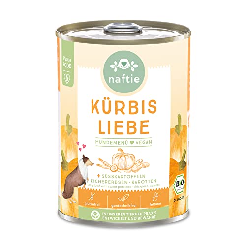 naftie veganes Hundefutter Bio Kürbis Liebe - Veggie Nassfutter Menü mit Süßkartoffeln Kichererbsen - purinarm - Diät-Futter - 400g Dose