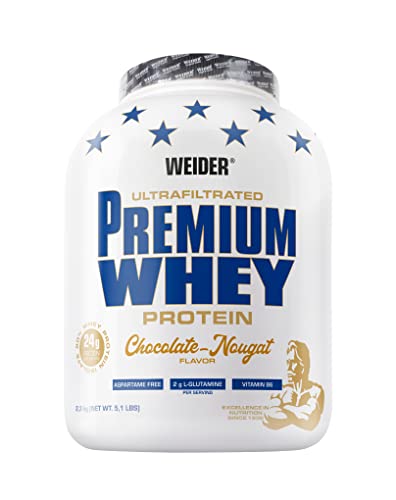 Weider Premium Whey Protein Pulver hochwertiges Eiweißpulver mit Whey Isolat zum Muskelaufbau mit hohem Anteil an EAA BCAA und freiem L-Glutamin perfekte Löslichkeit Schoko-Nougat 2 3kg