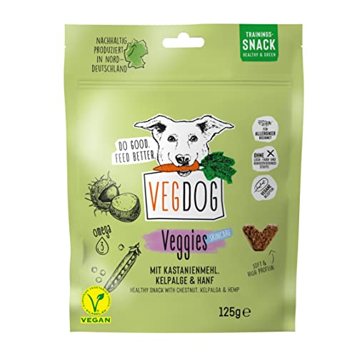 VEGDOG Veggies Skincare Hunde Snacks 10x 125 gr vegane Hunde Leckerlis getreidefreie hypoallergene Hundekekse. Belohnung Allergiker