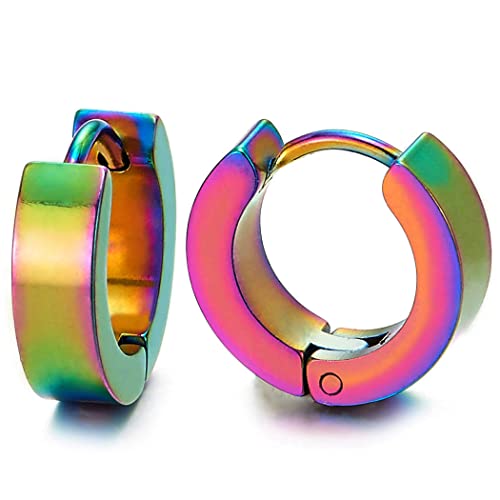 Paar Oxidiert Regenbogen Creolen für Herren Damen Edelstahl Huggie Ohr Manschette Ohrringe Fake Piercing