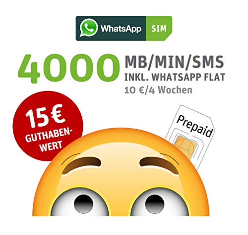 WhatsApp Micro Nano   Starterpaket mit 15 EUR Guthabenwert Vertragsbindung Option mit 4000 Einheiten MB MIN Surf Geschwindigkeit 25 MBit s LTE