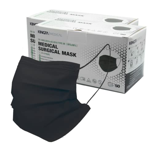 SimpleBreath 100 x Schutzmaske Kinfga schwarz Typ IIR Norm EN 14683 zertifizierte Mundschutzmasken OP Masken 3-lagig Mundschutz Gesichtsmaske Einwegmaske Mund-Nasen-Schutz