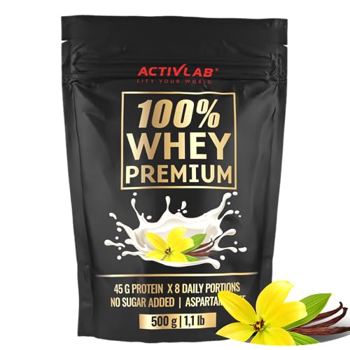 Activlab 100% Whey Premium 500g - 16 Portionen 23g Whey Protein Pulver - Mit 6 9g BCAA für Muskelaufbau und Erholung - Enthält Glutamin - Wenig Zucker Wenig Fett - Vanillegeschmack