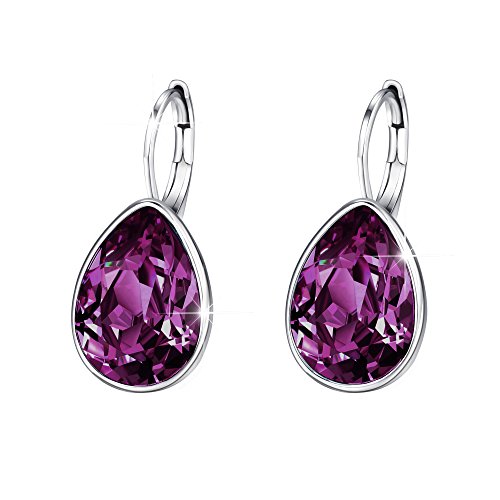 XUPING Kristall Tropfen Ohrringe für Damen Ohrringe Silber Creolen Hängend Lila Strass Hypoallergenic Jewelry Purple