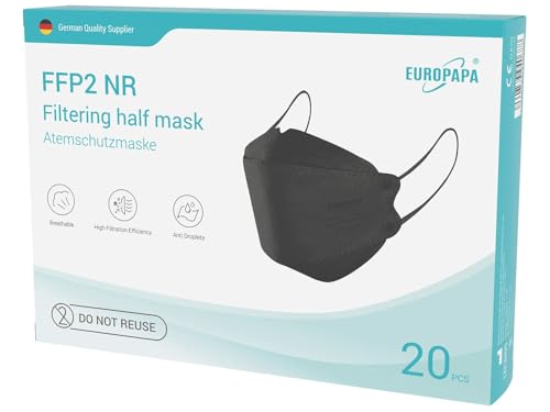 EUROPAPA 40x FFP2 Fisch-Form Schwarz Masken Atemschutzmaske Staubschutzmasken hygienisch einzelverpackt Stelle zertifiziert EN149 Mundschutzmaske EU2016 425