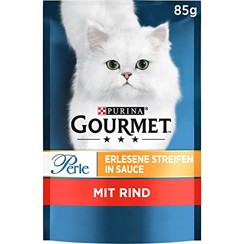 PURINA GOURMET Perle Erlesene Streifen Katzenfutter nass mit Rind 24er Pack 24 x 85g