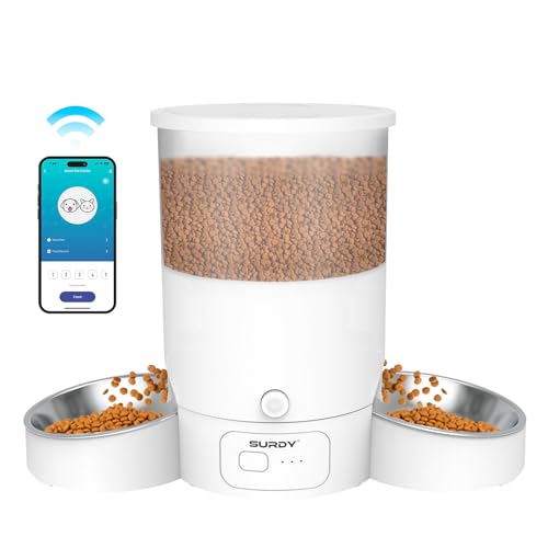 SURDY 3L Futterautomat Katze 2 Näpfe 2.4G 5G WiFi Smart Katzenfutter Automat mit APP-Steuerung Futterspender für Katzen Hunde Timed Pet Feeder programmierbar 1-10 Mahlzeiten 10s Meal Call