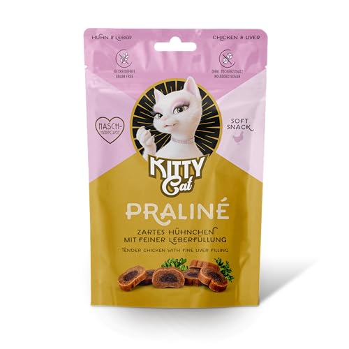 KITTY Cat Pralin Huhn Leber 10 x 50 g Großpackung softe Leckerlis für Katzen getreidefreier Snack mit hohem Fleischanteil und Taurin