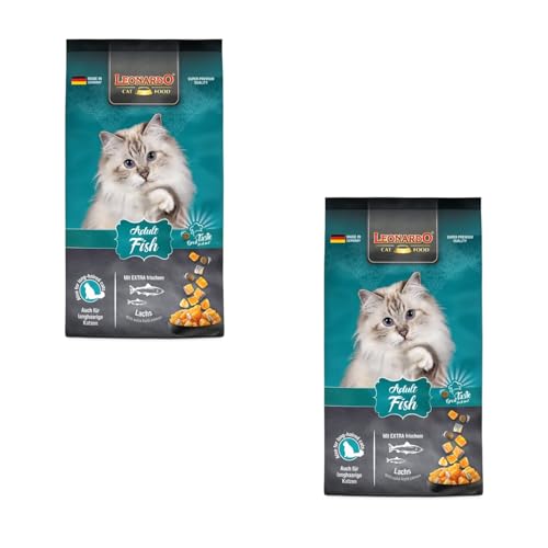 Leonardo Trockenfutter Adult Fish Doppelpack 2 x 300 g Speziell für Katzen ab dem 12. Lebensmonat Die gesunde Vielfalt aus dem Meer Mit natürlichen Omega-3 Fettsäuren