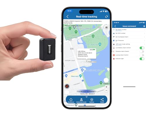 TKMARS GPS Tracker Mini GPS Tracker Klein für Auto Fahrrad Kind Rucksäcke Usw.Kein Abonnement mit Kostenloser App