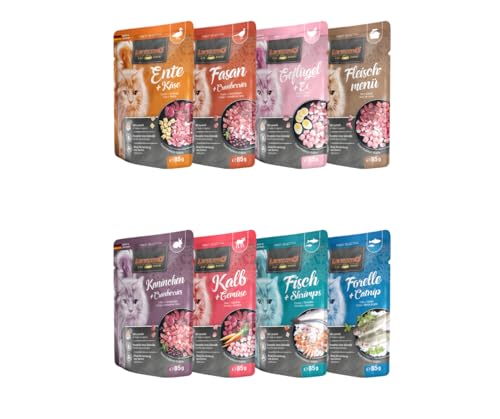  8x85g Multi Bundle Sparpaket Pouch Verschiedene Sorten 85g Mix 1 Ente Fasan Geflügel Fleischmenü Kaninchen Kalb Fisch Forelle