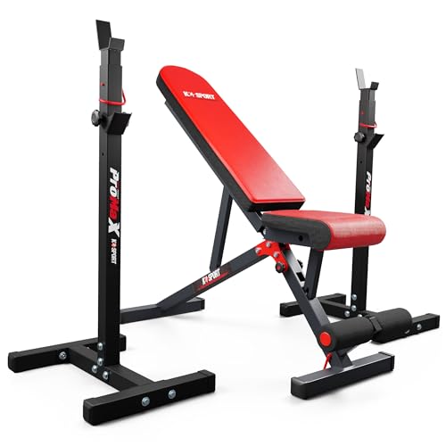 K-Sport Trainingsset Langhantelablage bis 180kg mit verstellbarer Hantelbank I Squat-Rack für Langhanteltraining I Flachbank mit Beincurler inkl. E-Book