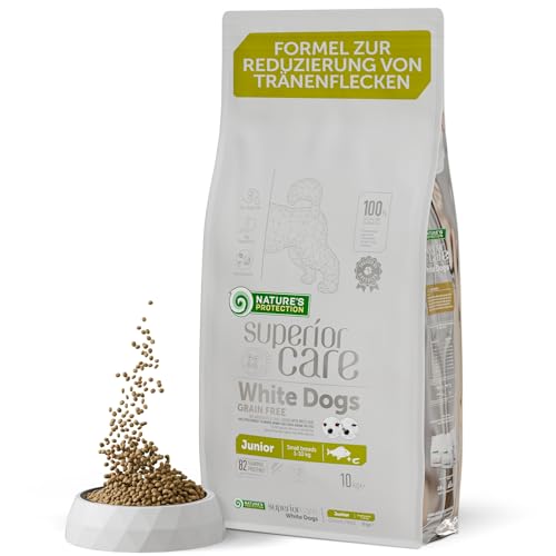 Nature s Protection Superior Care Trockenfutter für Junior Kleiner Mini Rassen Hunde Fell der Hellen Farbe Malteser Bichon Fris I Mit Weißfisch I Gewichtskontrolle I Getreidefrei 10kg