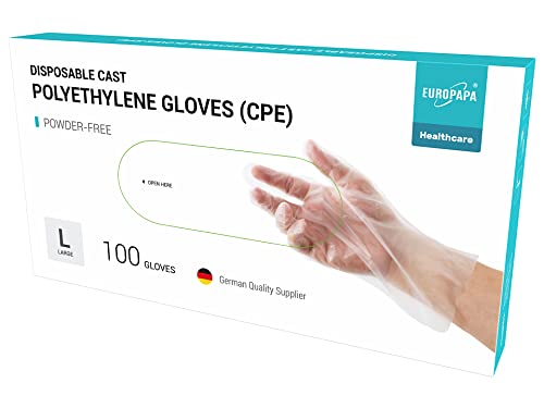 EUROPAPA 100 200 300 450 Vorteilspack CPE transparenz Einweghandschuhe in Box Einmalhandschuhe latexfrei Gummihandschuhe puderfrei Handschuhe in Gr. S M L XL 100 L