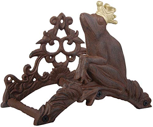 Esschert Design Schlauchhalter Gartenschlauchhalter Motiv Frosch mit Krone aus rötlichem Gusseisen für Wandmontage ca. 26x 16x 20