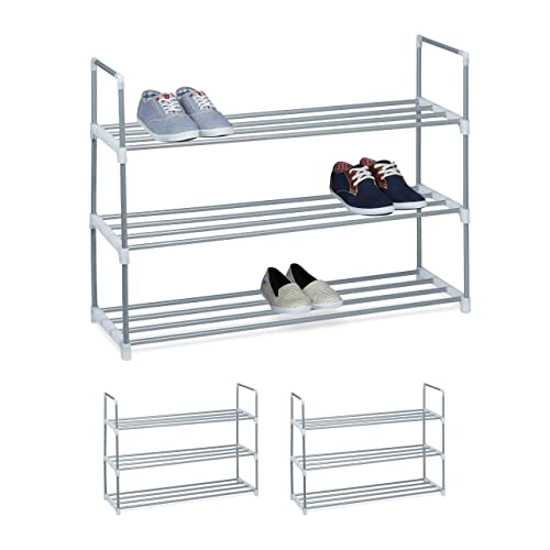 Relaxdays 3x 3 Ablagen beliebig erweiterbar Schuhablage für 12 Paar Schuhe HBT ca 70x 90x 31 cm Silber