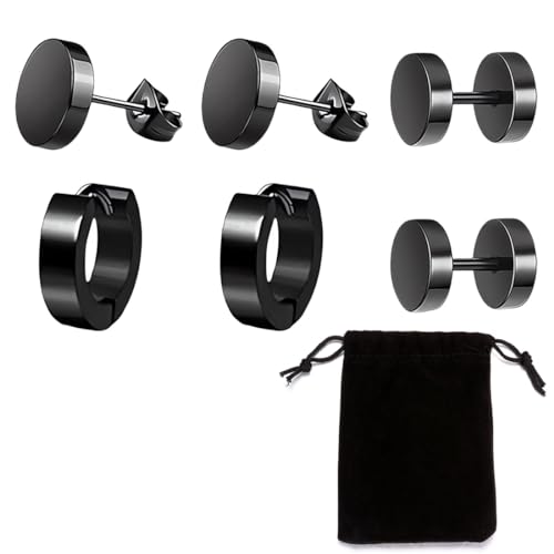 ZOKJSW Männer Schwarz Titan Punk Runde Coole Ohrclips Kreuz Piercing Baumeln für Jungen 3 Pairs