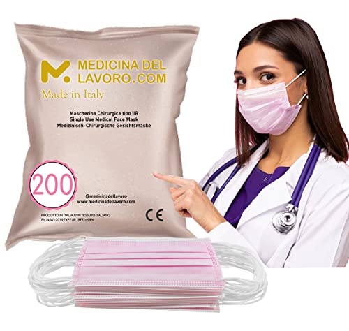 200 Medizinische OP Pinke CE Zertifiziert für Medizin Typ IIR Hohe Filtereffizienz BFE 98   Chirurgische Gesichtsmaske 3 Schichten Elastikband 200 Stück   Made in Italy