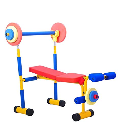 FBITE Kinderspiel-Trainingsgerät Spielzeugbank und Beinpresse für Kinderspaß und Fitness-Hantelset für Anfängerübungen Gewichtheben Powerlift
