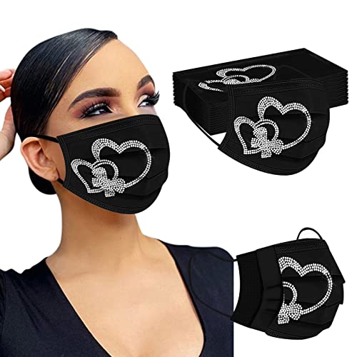 TT- 50 Stück Mundschutz Masken Schwarz Erwachsene Einwegmasken 3-lagig Face Cover mit Strass Mund Nasenschutz Face Cover Mouth Filter Protection Atmungsaktiv Bandana Halstuch Schals B 50PCS