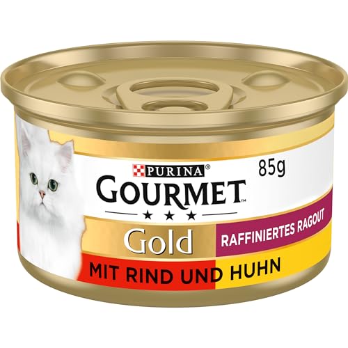 PURINA Gold Raffiniertes Ragout Duetto Katzenfutter nass Rind und Huhn 12er Pack 12x 85g