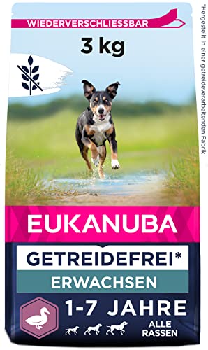 Eukanuba Hundefutter getreidefrei mit Ente - Trockenfutter für ausgewachsene Hunde Aller Rassen 3 kg