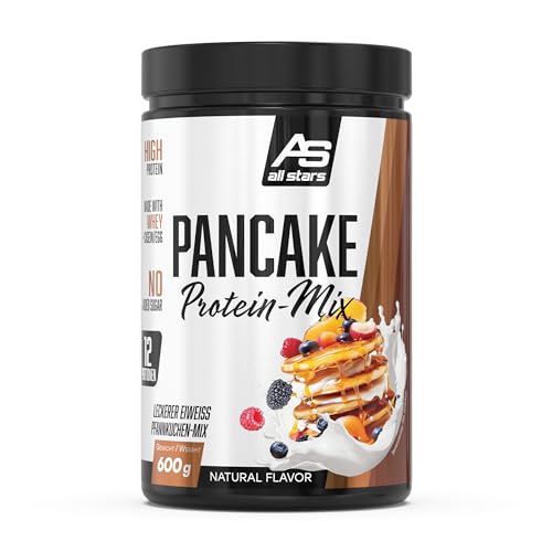 All Stars PANCAKE PROTEIN-MIX 600g Dose I Whey-Protein Eiweiß-Pulver zum Backen von Pancakes I Protein-Pulver fettarm zuckerarm I Pfannkuchen mit 25g Eiweiß pro Portion I Fitness Backmischung