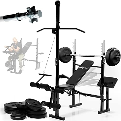 Physionics Langhantel   40 70 100kg Gewichten Beinstrecker Curlbank 140 165cm Multifunktional   Trainingsbank Fitnessstation 100kg Gewichte Langhantel