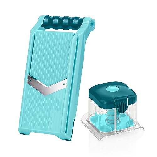 Nicer Dicer Chef Professional Verstellbarer Gemüsehobel Set 2-tlg. - Schneidehobel Scheibenschneider mit Handy Hopper inkl. Schutzabdeckung V-Klinge