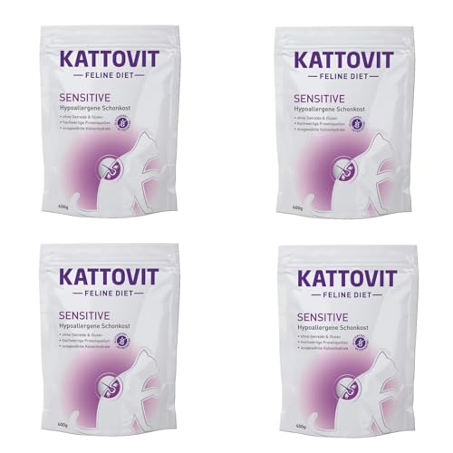 Kattovit Sensitive 4er Pack 4 x 400 g Diät-Alleinfuttermittel für Katzen Kann zur Minderung von Ausgangserzeugnis- und Nährstoffintoleranzerscheinungen beitragen