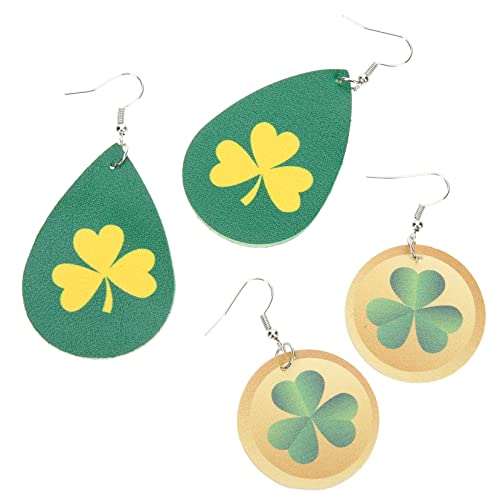 2 Paar Ohrringe Creolen Aus Sterlingsilber St. Patricks Day Halskette Kleeblatt-creolen Ohrhänger Vierblättrige Halskette St Patrick Day Kostüme Für Damen Kunstleder Generisch