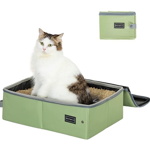 Petsfit tragbare Reise Katzenklo Katzentoilette mit Deckel Faltbare Katze Reisetoilette für Auto leichte und einfache Reinigung Grün