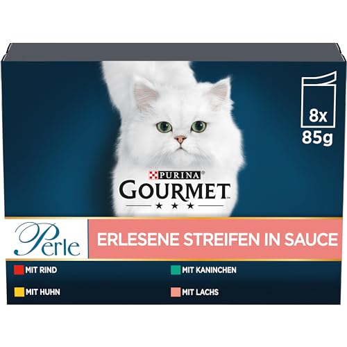 PURINA GOURMET Perle Erlesene Streifen Katzenfutter nass Sorten-Mix 10er Pack 10 x 8 Beutel 85g