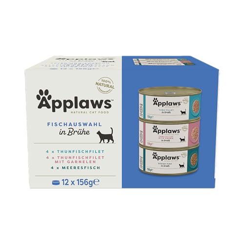 Applaws 100% natürliches Premium Nassfutter für Katzen Fischauswahl Multipack in Brühe   Packung mit 12 x 156g Dosen