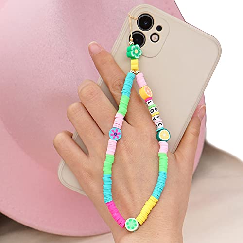 Herbests Handykette Perlen Handyanhänger Böhmische Bunte Perlen Telefon Kette Strap Acryl Lächeln Stern Perlen Handy Lanyard Telefon Anhänger Universale Lanyard Handy Schmuck Hängen Chian für Frauen