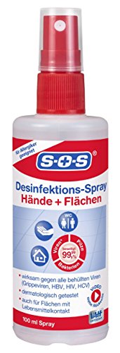 SOS Desinfektions-Spray 1 x 100 ml Sprühflasche Handdesinfektion gegen 99 99% der Bakterien Pilze und Viren geeignet zur Desinfektion von Flächen und Gegenständen