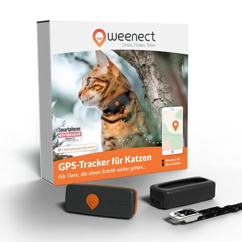Weenect XS für Katzen - NEU Mini GPS-Tracker für Katzen GPS-Tracking in Echtzeit Ohne Distanzlimit Kleinstes Modell auf dem Markt Halsband inkludiert Abonnement