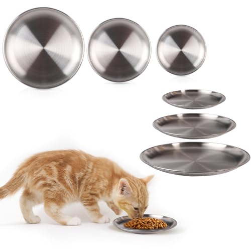 Lollanda Katzennapf 3er Set Edelstahl rutschfest Sturzsicher Katzennäpfe Flach Set Mehrweg Futternapf Katze Flach Metall Im Set Breit Futterschalen für Katzen Trockenfutter und Nassfutter Silber