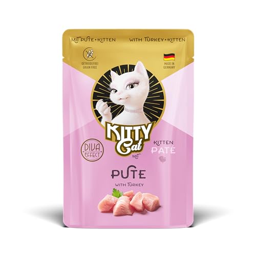 KITTY Cat Pat Pute Kitten 6 x 85 g Nassfutter für junge Katzen getreidefreies Katzenfutter mit Taurin Lachsöl und Grünlippmuschel Alleinfuttermittel mit hohem Fleischanteil Made in Germany