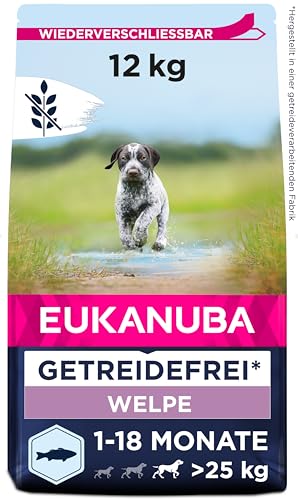 Eukanuba Welpenfutter getreidefrei mit Fisch für große Rassen - Trockenfutter ohne Getreide für Junior Hunde 12 kg