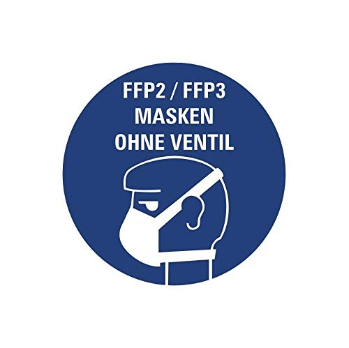 Aufkleber Hinweis FFP2 FFP3 Pflicht Masken OHNE VENTIL Gebot Schild Folie 5-40cm blau Made in Germany Größe 40 cm