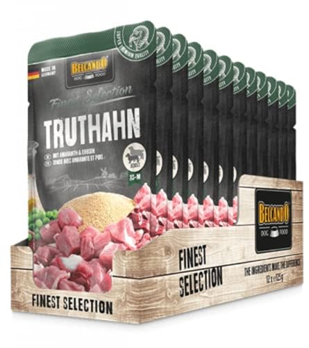 Belcando Finest Selection Truthahn mit Amaranth Erbsen 12 x 125 g Feuchtnahrung für ausgewachsene Hunde Saftiges Truthahnfleisch schonend im Portionsbeutel gegart