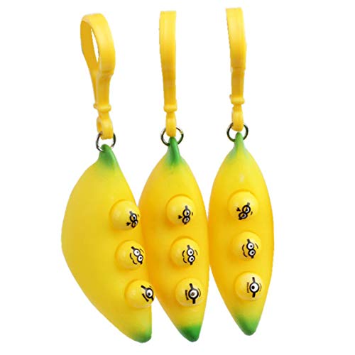 BesDirect 3PCS Banana Keychains Sensorikspielzeug Stressabbau-Quetschspielzeug Zappelspielzeugset Einfaches Grübchenspielzeug Dekompressionsspielzeug für Kinder Erwachsene