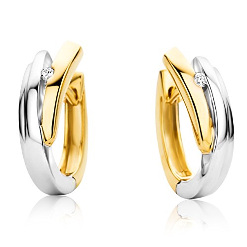 Miore Ohrringe Damen Creolen Bicolor Gelbgold WeiÃŸgold 9 Karat 375 Gold Diamant Brillianten 0.04 ct