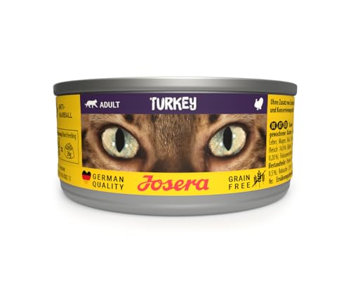 JOSERA Nassfutter Turkey 12 x 85 g Adult Premium Katzenfutter nass für ausgewachsene Katzen Pute mit Lachsöl getreidefrei gegen Harnsteinbildung Haarballen Alleinfutter 12er Pack