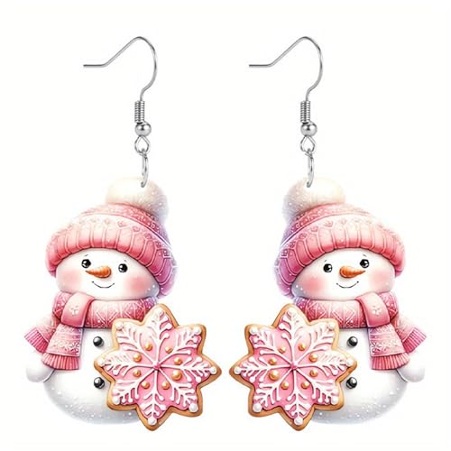 Sequin Acrylic Christmas Snowman Earrings Women Jewelry Suitable For Geometrische Creolen Pink One Size