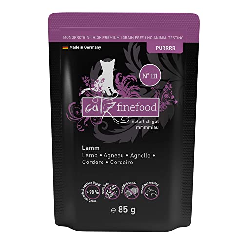 catz finefood Purrrr Lamm Monoprotein Katzenfutter nass N 111 für ernährungssensible Katzen 70% Fleischanteil 16 x 85 g Beutel